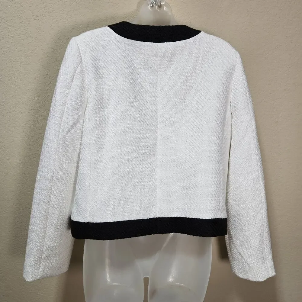 J.Crew Tweed Lady Jacket Womens 12 Black White Preppy Blazer Gold Crested Button